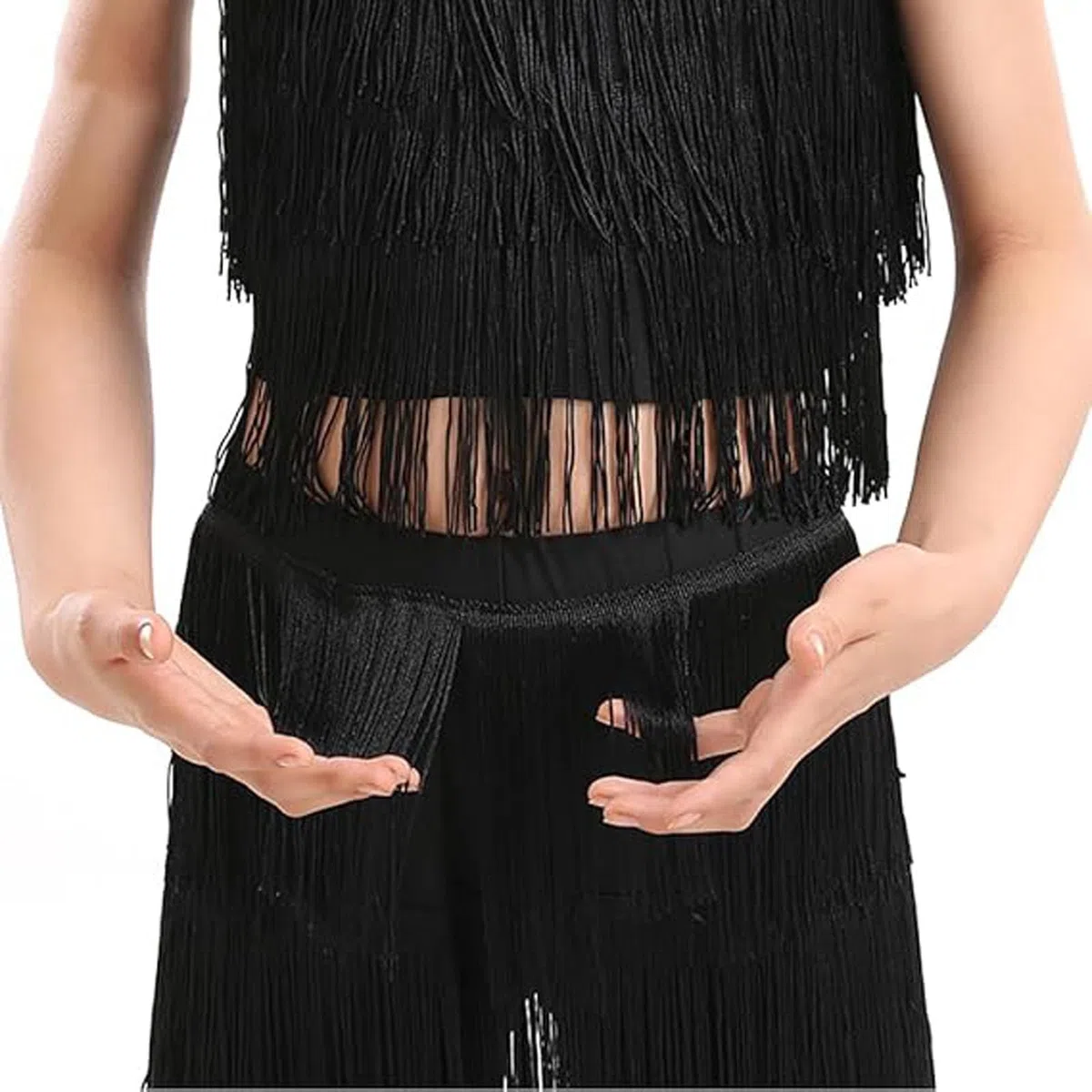 Generisch Tenue de performance pour costume de danse avec combinaison à bretelles unies à franges, vêtement idéal pour spectacle de scène de 3 à 14 ans