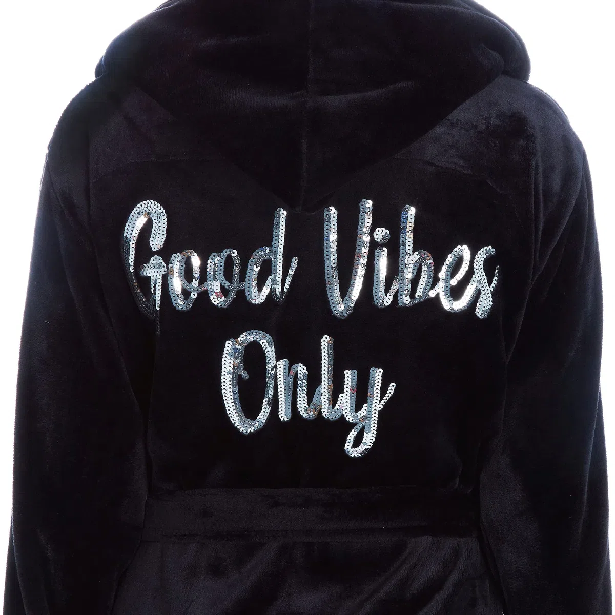 i-Smalls Robe de chambre à capuche en polaire super chaude avec slogan à paillettes Good Vibes Only