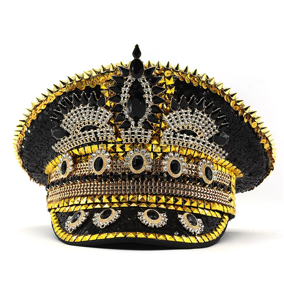 Chapeau marin clouté à strass pour femmes, adolescentes, filles avec motif étincelant pour fêtes à thème, festival de musique, accessoire de festival de musique