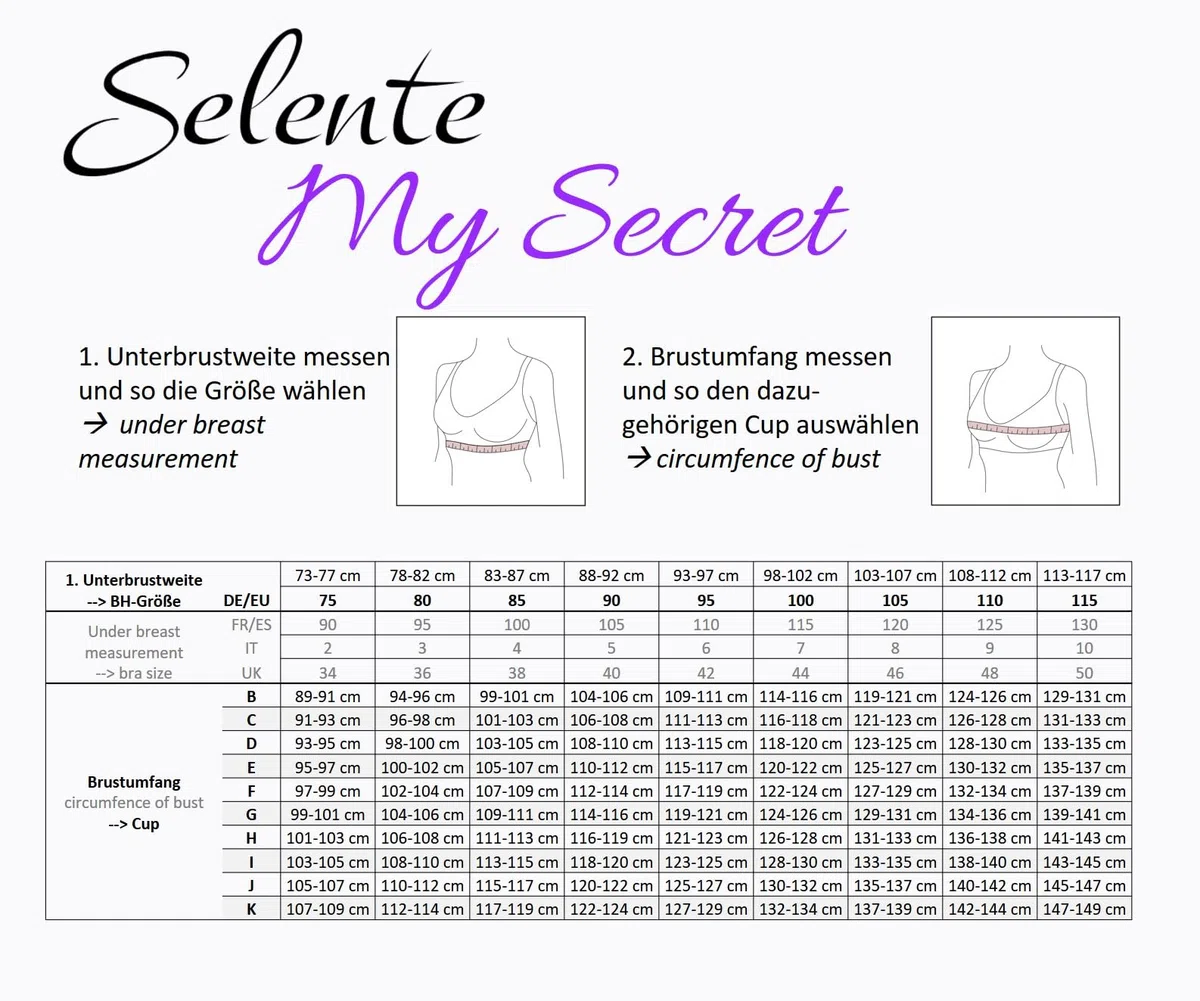 Selente My Secret Soutien-gorge à armatures pour femme (fabriqué en UE) avec ajustement idéal et de nombreuses tailles (bonnet C à bonnet K)