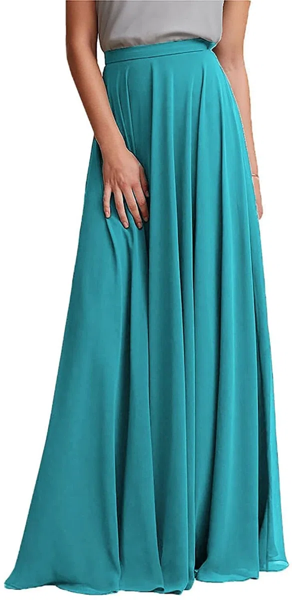Jupe longue en mousseline de soie pour femme - Robe d'été vintage avec grand ourlet pour demoiselles d'honneur, Turquoise., XXL