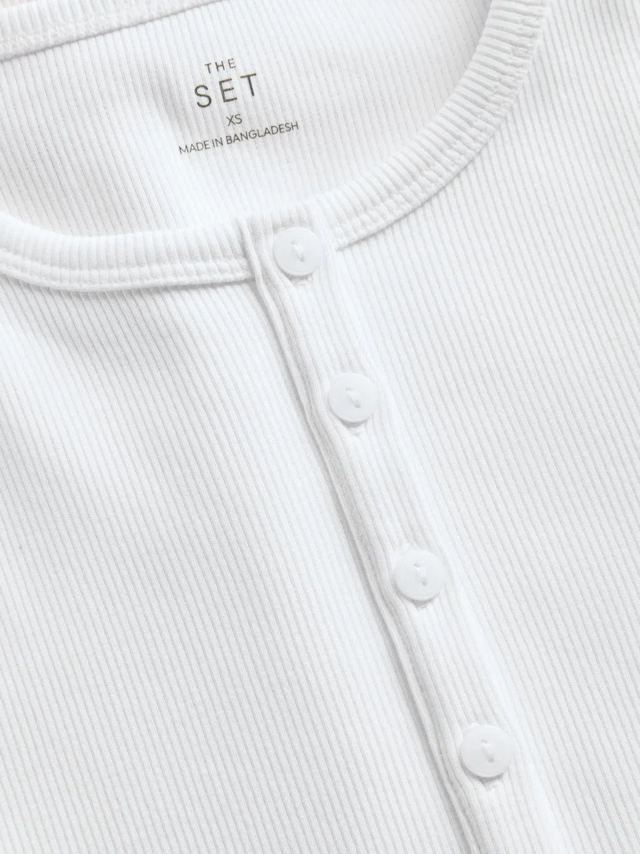 THE SET Femme T-Shirt côtelé à col boutonné et Manches Courtes, Lot de 4 | Coupe standard