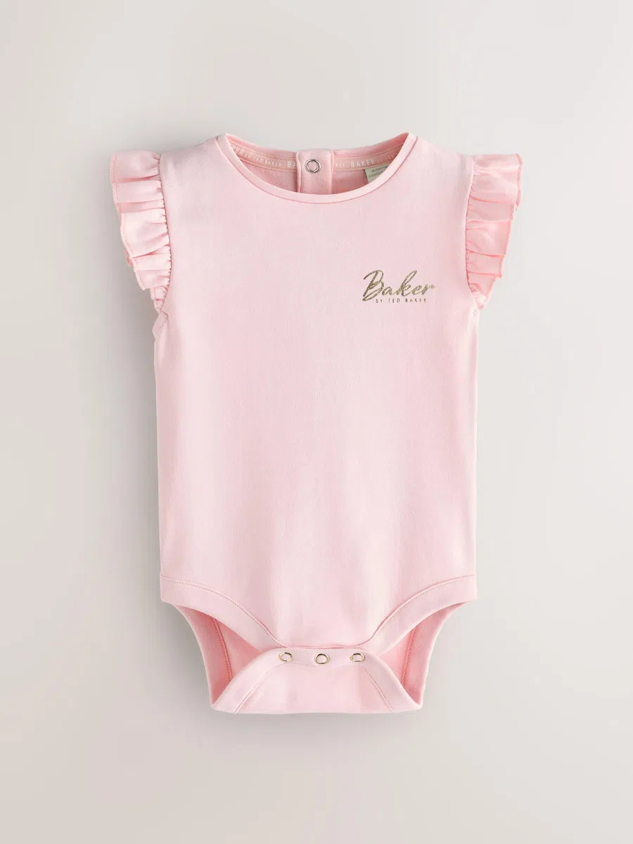 Bébé fille Body rose/blanc à volant