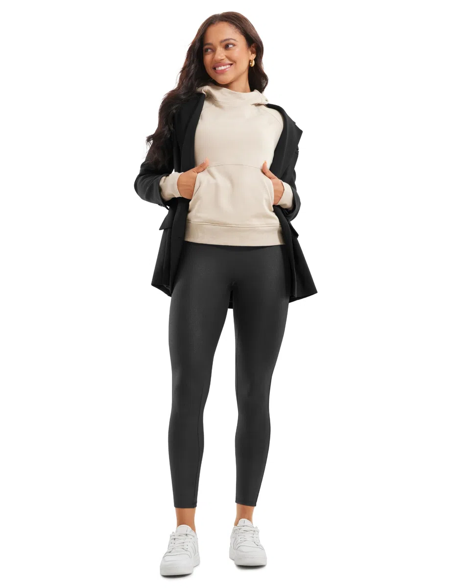 CRZ YOGA Butterluxe Leggings Similicuir Mat 64cm Noir-Foil 36 | Pas de Couture Devant, Extrêmement Doux, Compression Douce, Quotidien, Taille Haute, pour Femmes