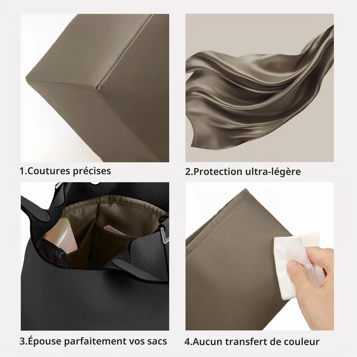 DGAZ Organisateur de Sac en Soie pour Hermès Picotin (18, Étoupe) | Soie Premium, Ultra Léger, Maintien de Forme Parfait, Protection Anti-rayure pour Sac de Luxe