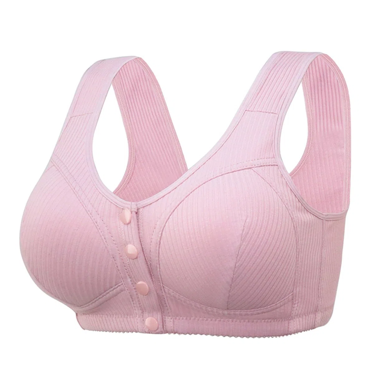 Soutien-gorge sans armature avec fermeture avant pour femme - Bordure festonnée unie - Soutien-gorge sans fil avec boucle - Soutien-gorge à bouton - Soutien complet - Soutien-gorge push-up sans fil