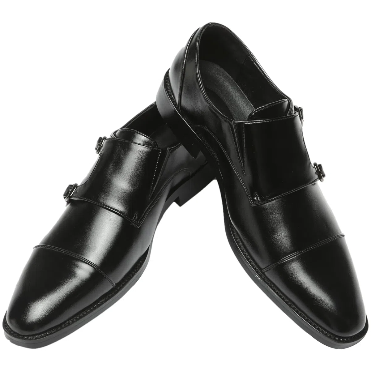ANUFER Gentilhomme Intelligent Cap Orteil Double Boucle Chaussures de Moine Faux Cuir Formel Chaussures Habillées