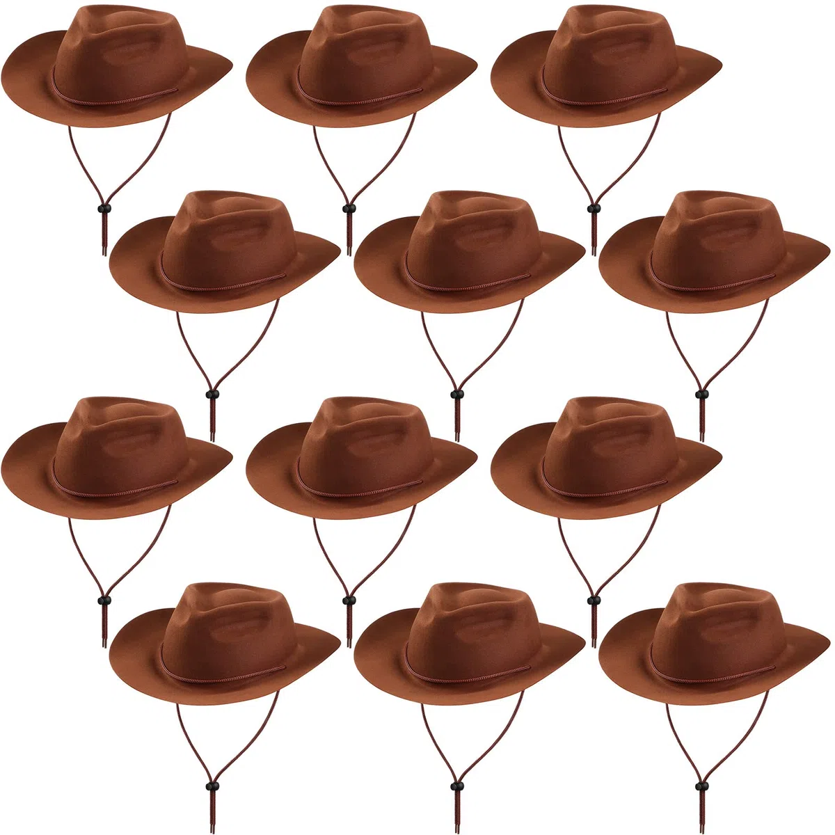 Hicarer 12 Pieces Plastic Western Cowboy Hat Set Disposable Felt Wide Brimmed Felt Cowgirl Party Hat for Men Women Party(Brown)