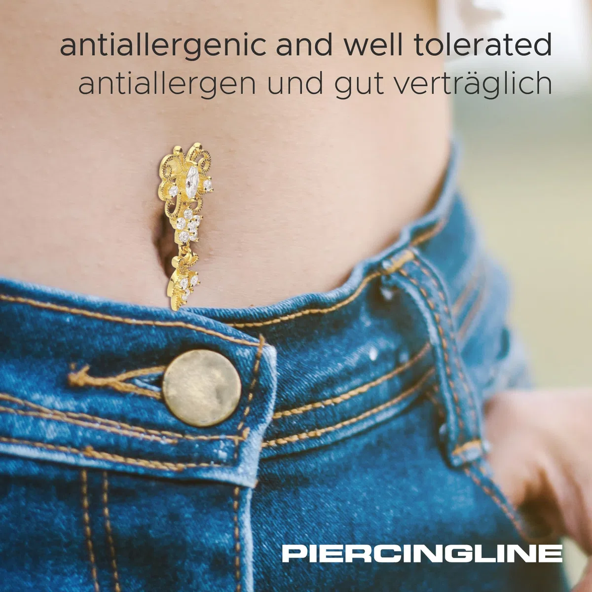 PIERCINGLINE Piercing de nombril en titane avec papillon en argent sterling 925, Titane (grade 23) / argent sterling 925