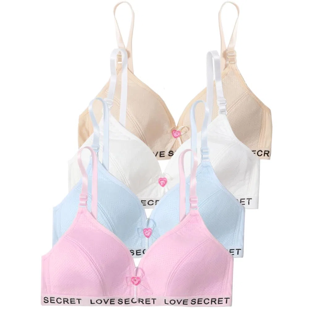 HXZASFG Soutien-Gorge de Sport pour Filles, Lot de 4 Soutiens-Gorge d'entraînement sans Couture, Coussinets Fins sans Fil, Haut à Bretelles, Bralettes en Coton, sous-vêtements pour Adolescentes