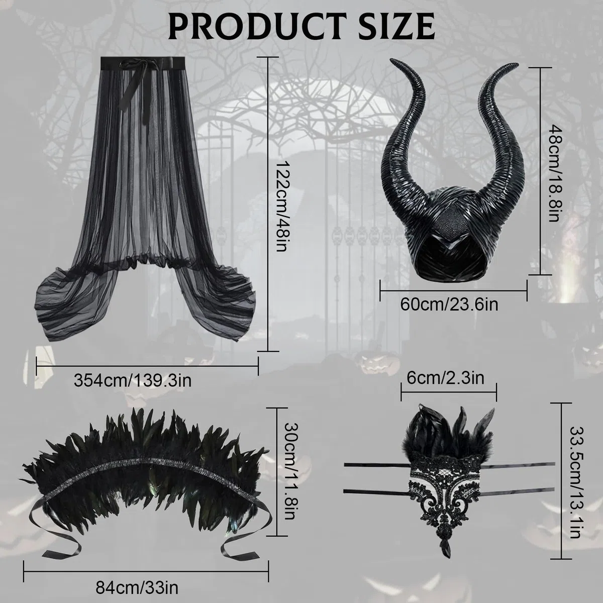 Deguisement Malefique Femme: Maléfique Costume Adulte - Méchante Reine Sorciere Gothique Robe avec Corne Plume Cape et Gant pour Halloween Carnaval Cosplay Tenue De Fête