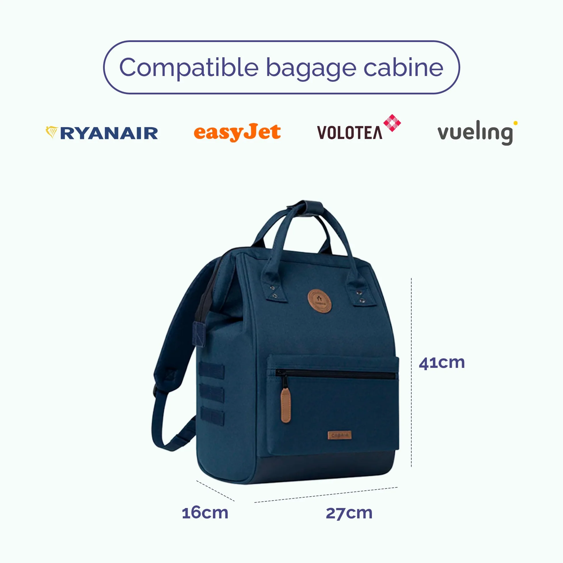 CABAIA Sac à Dos Adventurer Londres 18L - Ordinateur 13" - Déperlant | Bagage cabine · Ouverture grand angle · Système MOLLE pochettes interchangeables · Certifié Vegan · Conçu pour durer