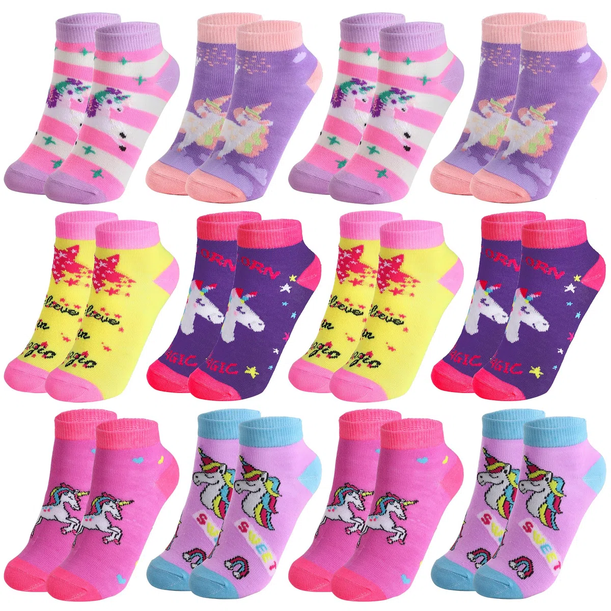 Falari Lot de 12 paires de chaussettes basses en coton doux pour enfant de 2 à 8 ans