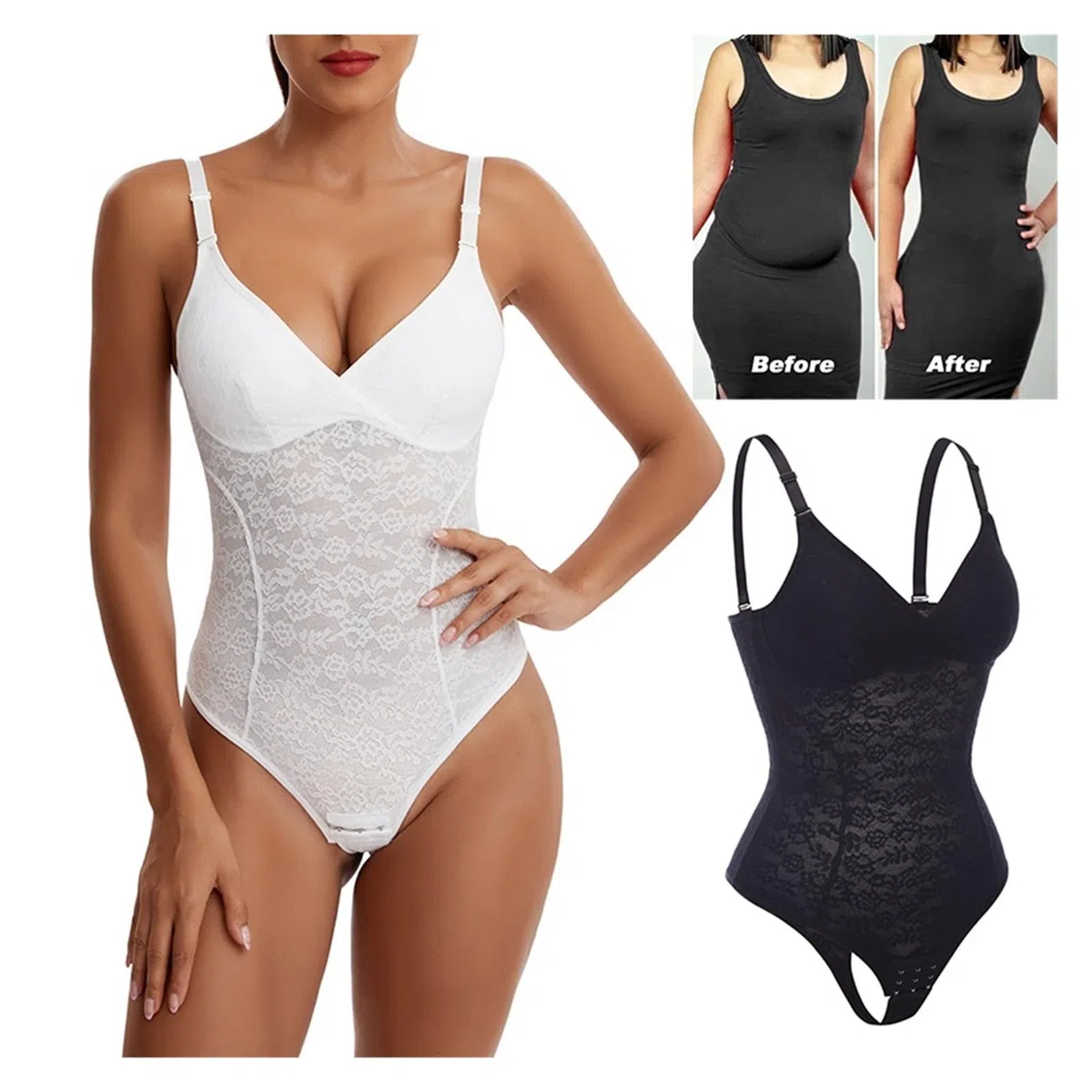 Body Gainant en Dentelle pour Femme, sans Coutures, Taille Fine, contrôle du Ventre, Ventre Plat et Lisse