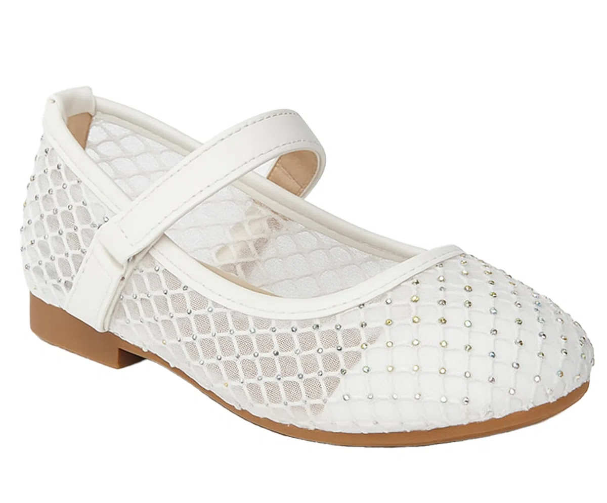 SIRRI Ballerines Mary Jane en Maille Ivoire pour Filles, Chaussures à Brides Auto-agrippantes et cloutées