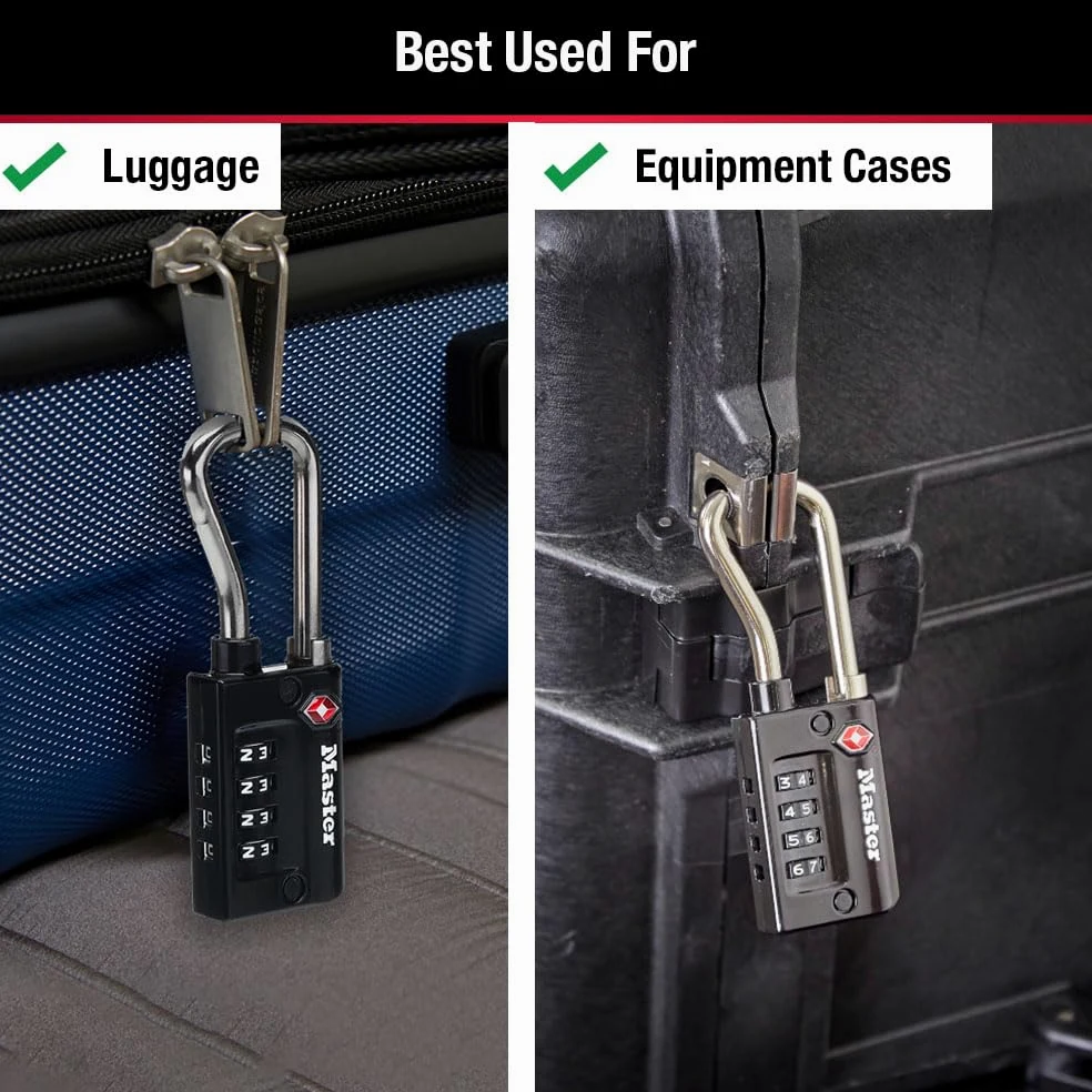 Master Lock 4696EC4 Lot de 4 cadenas à combinaison personnalisable, cadenas de valise accepté par la TSA, 3,33 cm, large, noir