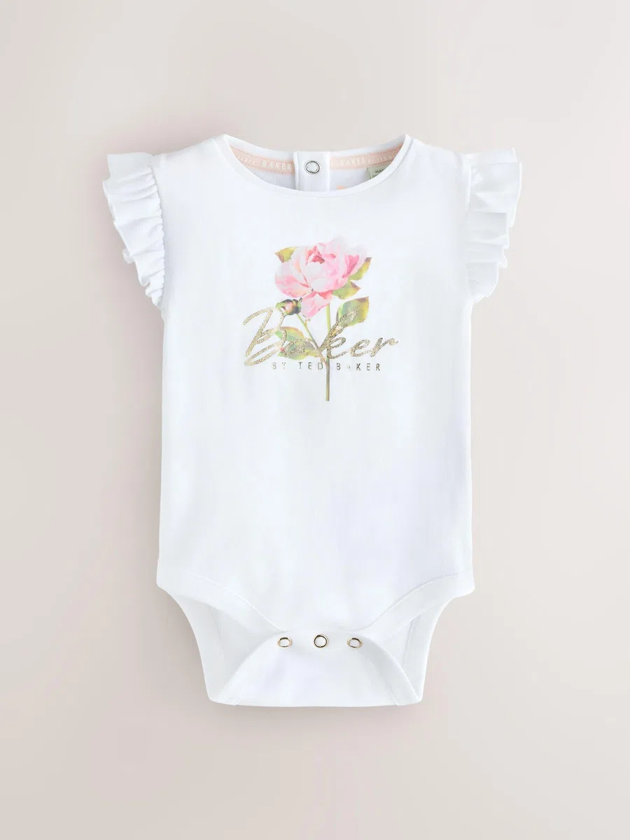 Bébé fille Body rose/blanc à volant