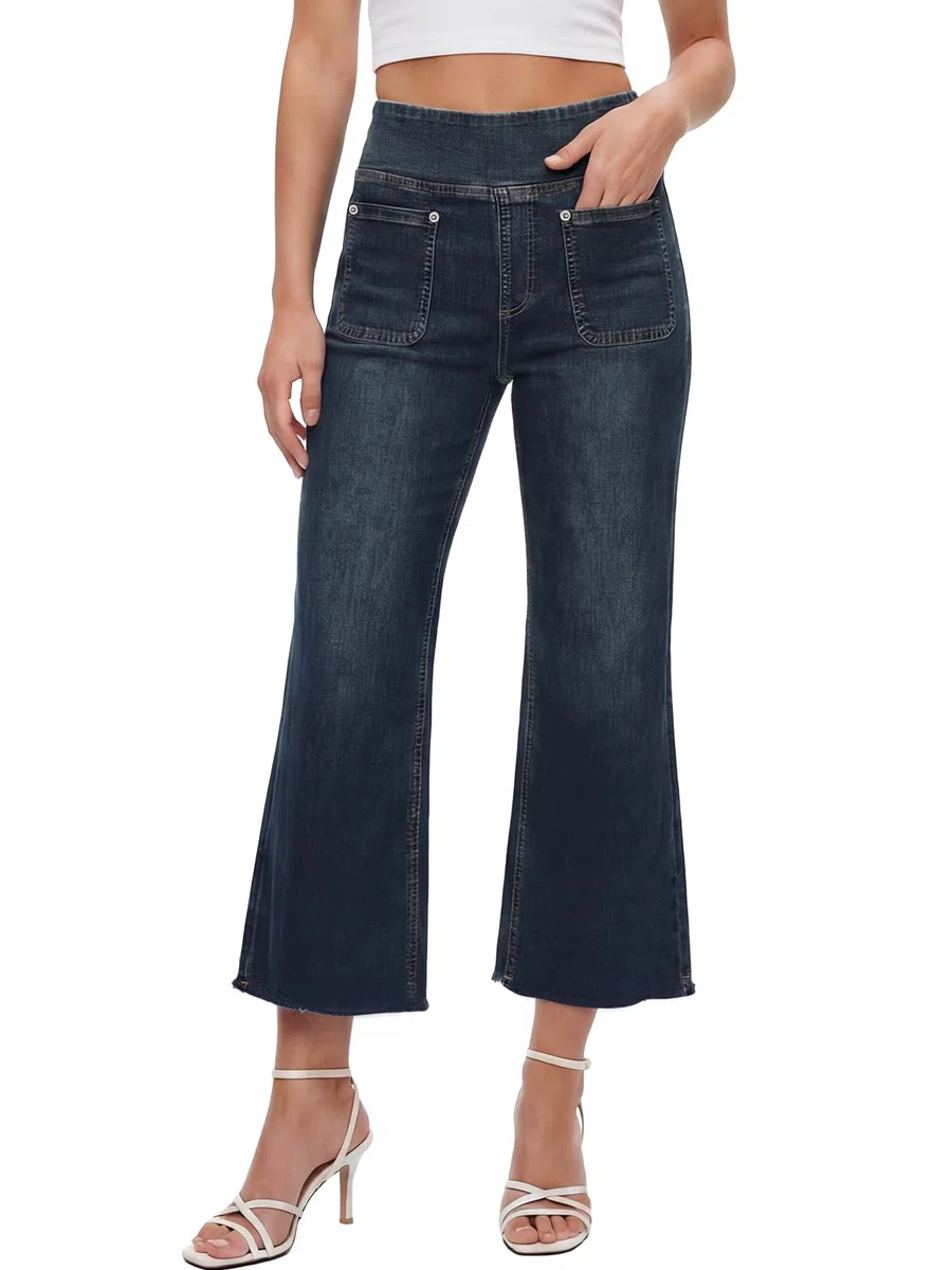 Jean Femme,Bootcut Jeans Taille Elastique, Flared Jean Taille Haute,Slim Pantalon avec Poches,Denim Stretch Leggings