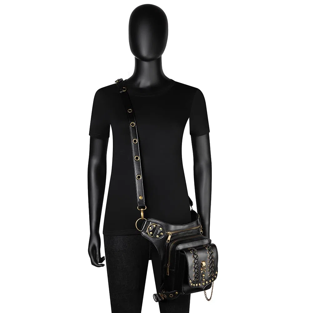 Dajingkj Sac à bandoulière Steampunk avec crâne, sac à jambe de moto, sac de voyage gothique, sac à hanche pour femme et homme, Taille unique, Mode