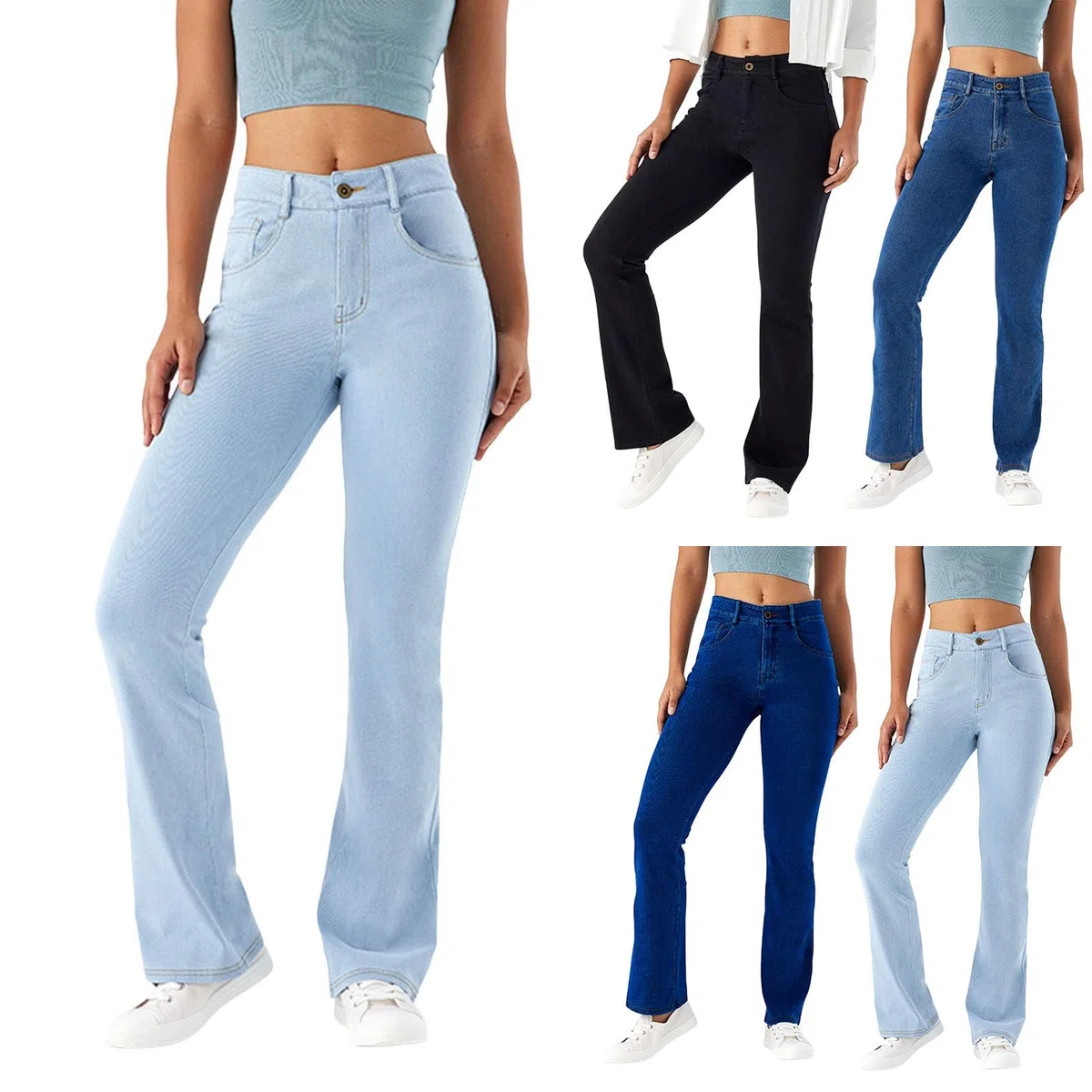 Pantalon en jean stretch pour femme - Pantalon de yoga doux et confortable - Coupe bootcut - Taille haute - Contrôle du ventre - Coupe ajustée - Jeggings baggy