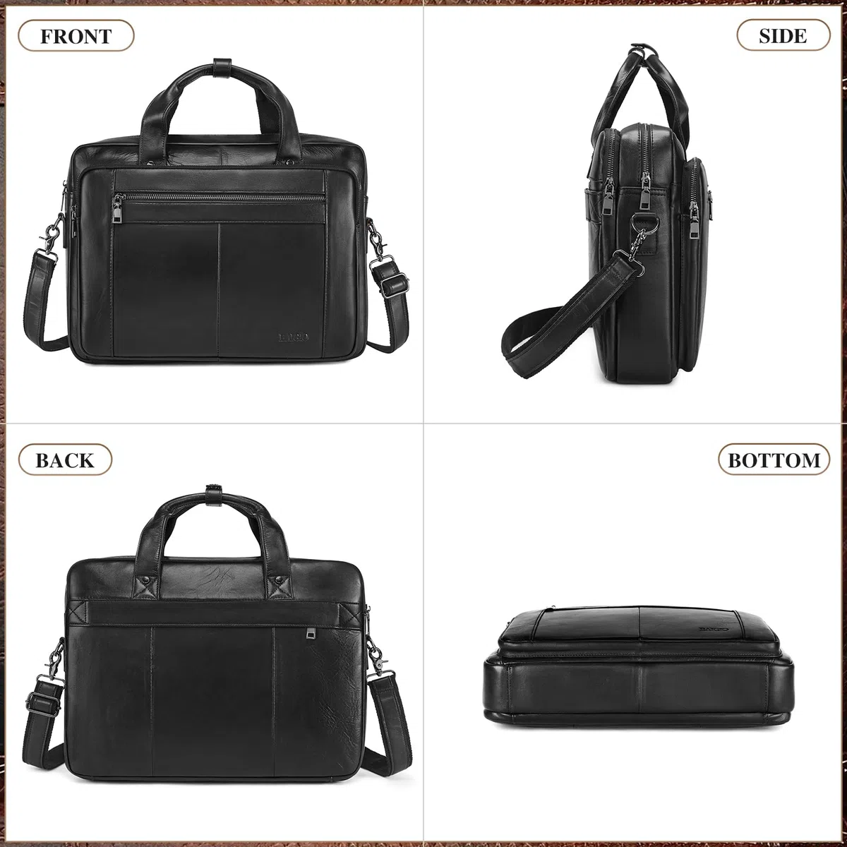 BAIGIO Sacoche Ordinateur Homme Cuir 15,6 Pouces Cartable Porte Document Homme Sac Business Malette Hommes Sacoche Travail Serviette Business Hommes Sac à Main Sac Bandoulière, Noir