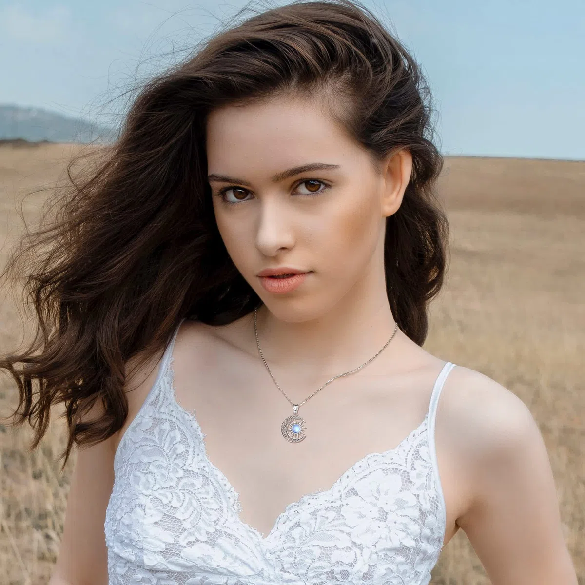 AEONSLOVE Collier Chat et Lune pour Femme Fille, Collier Soleil et Lune Pendentif Pierre de Lune Argent 925, Bijoux Amoureux des Chats Cadeaux Cosmiques et Astrologiques