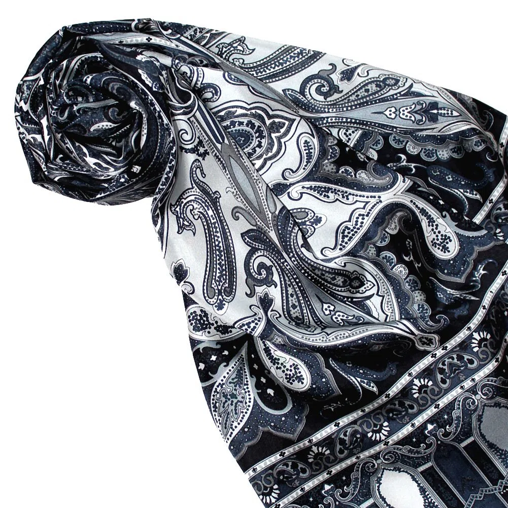 LORENZO CANA Foulard de 100% soie pour la femme – écharpe avec les mesures de 50 x 165 cm - fin, léger et noble pour le printemps et l´été – une sensation de luxe en gris argenté noir bleu foncé