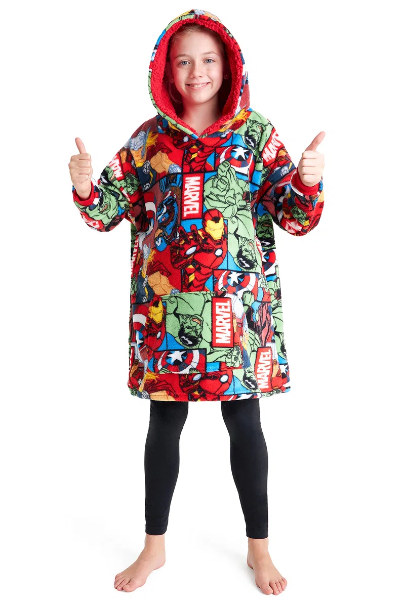 Marvel Spiderman Plaid Capuche Enfant Ado, Couverture Polaire Portable Avengers Hulk Hoodie Oversize, Cadeau Garcon