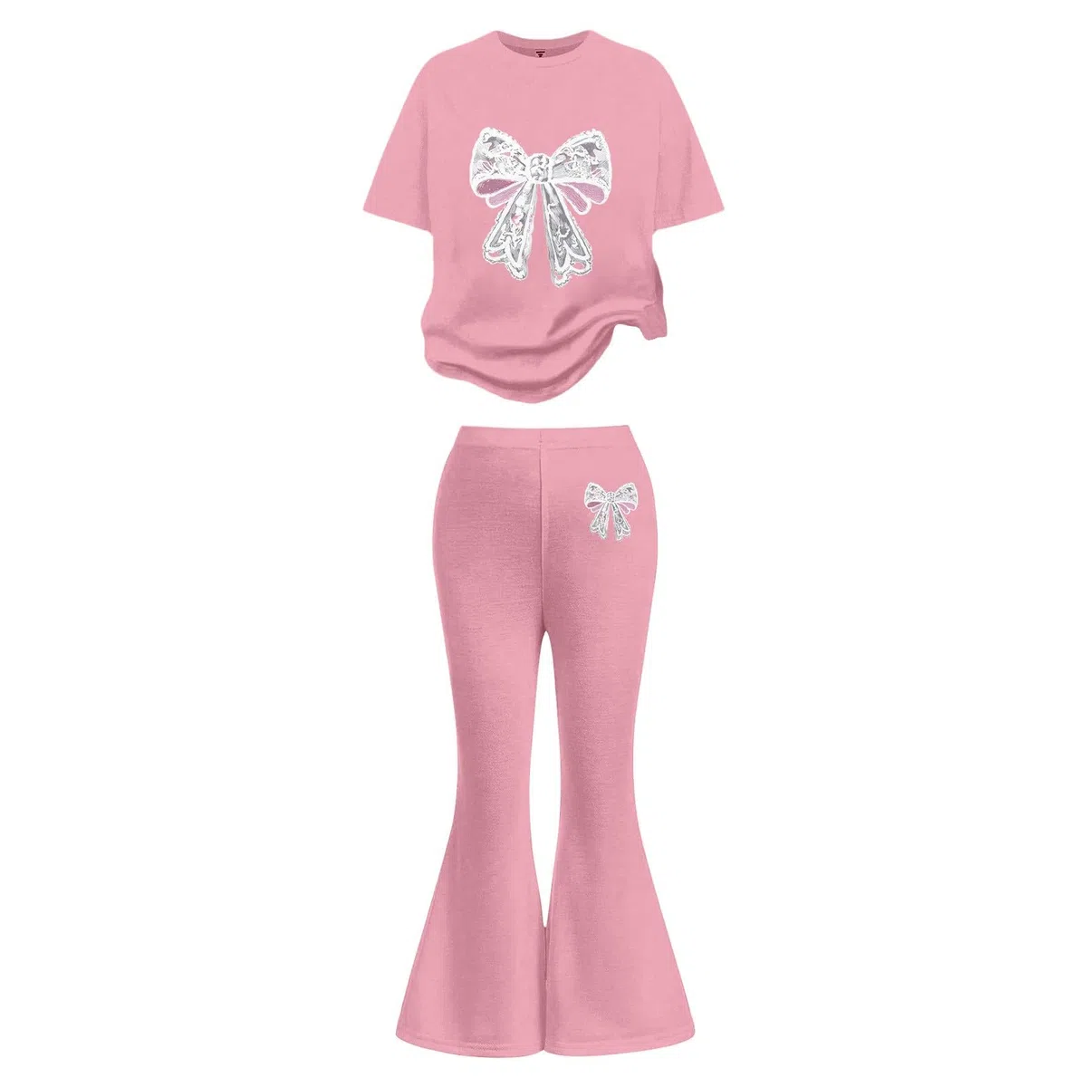 Ensemble Fille, Décontracté Pour Filles : Haut À Manches Courtes Avec Nœud Et Pantalon Long, Deux Pièces Confortables Pour Jouer, Idéal Pour Les Événements