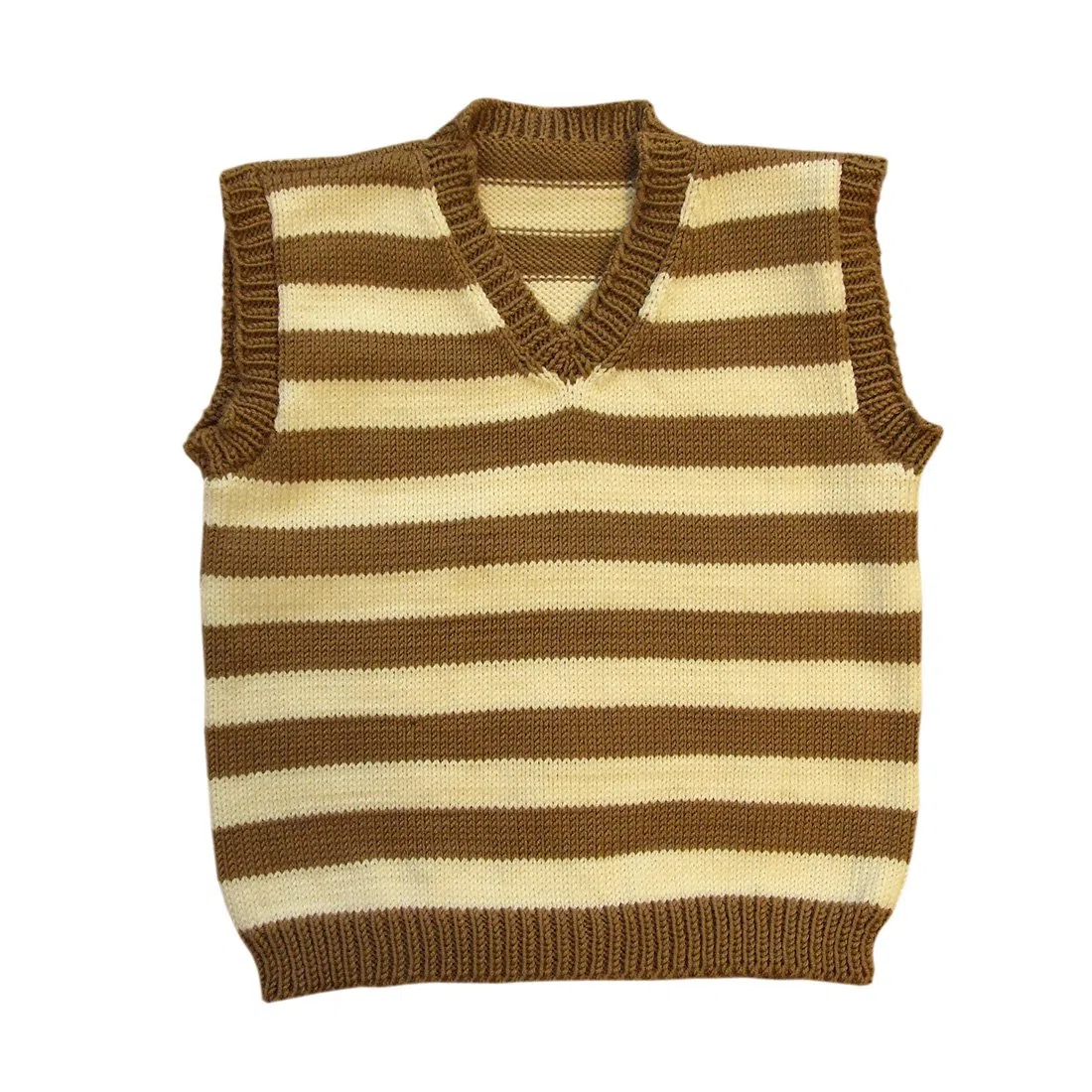 100 % Laine de mérinos Gilet Tricoté Bébé Nourrisson Bambin Enfants Rayé, - Brown-Natural white, 1 - 6 mois