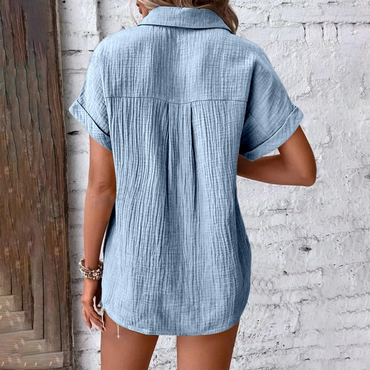 Chemises boutonnées en gaze en mousseline pour femme d'été tendance à manches courtes et col en lin léger 2026 chemisiers décontractés amples en lin et coton pour femme