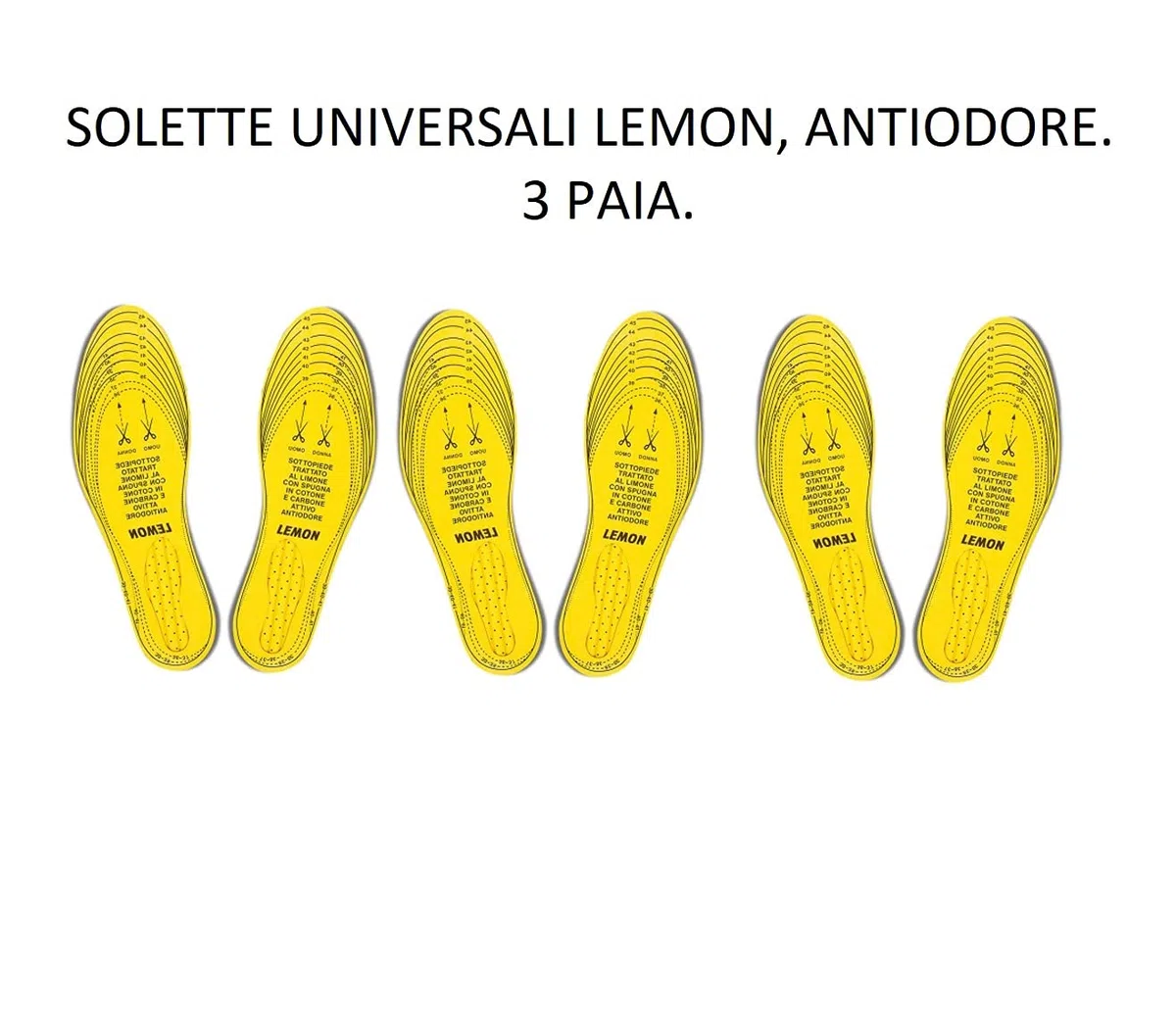 Jumbo Lot de 3 paires de semelles universelles Lemon anti-odeurs Taille 35-46