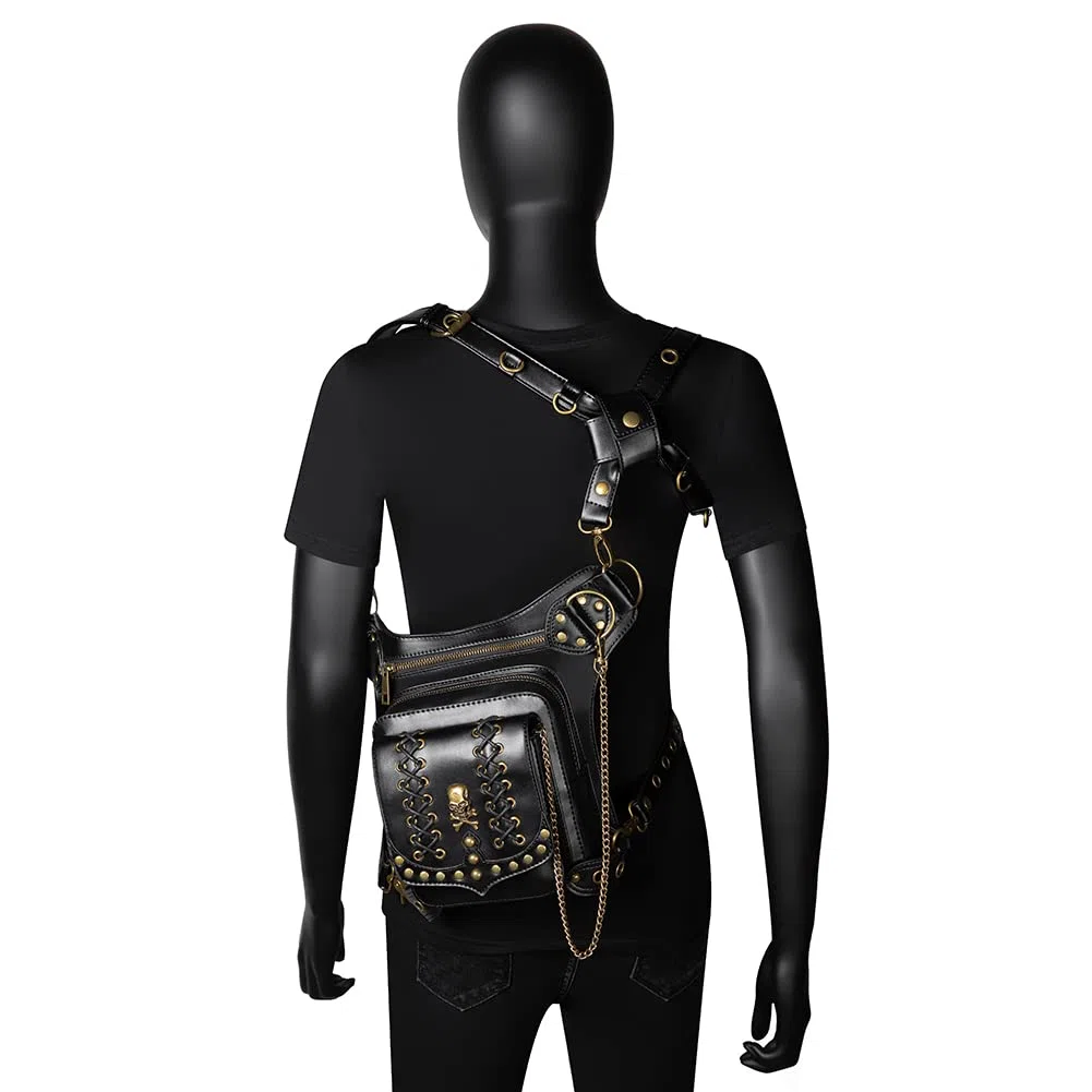 Dajingkj Sac à bandoulière Steampunk avec crâne, sac à jambe de moto, sac de voyage gothique, sac à hanche pour femme et homme, Taille unique, Mode