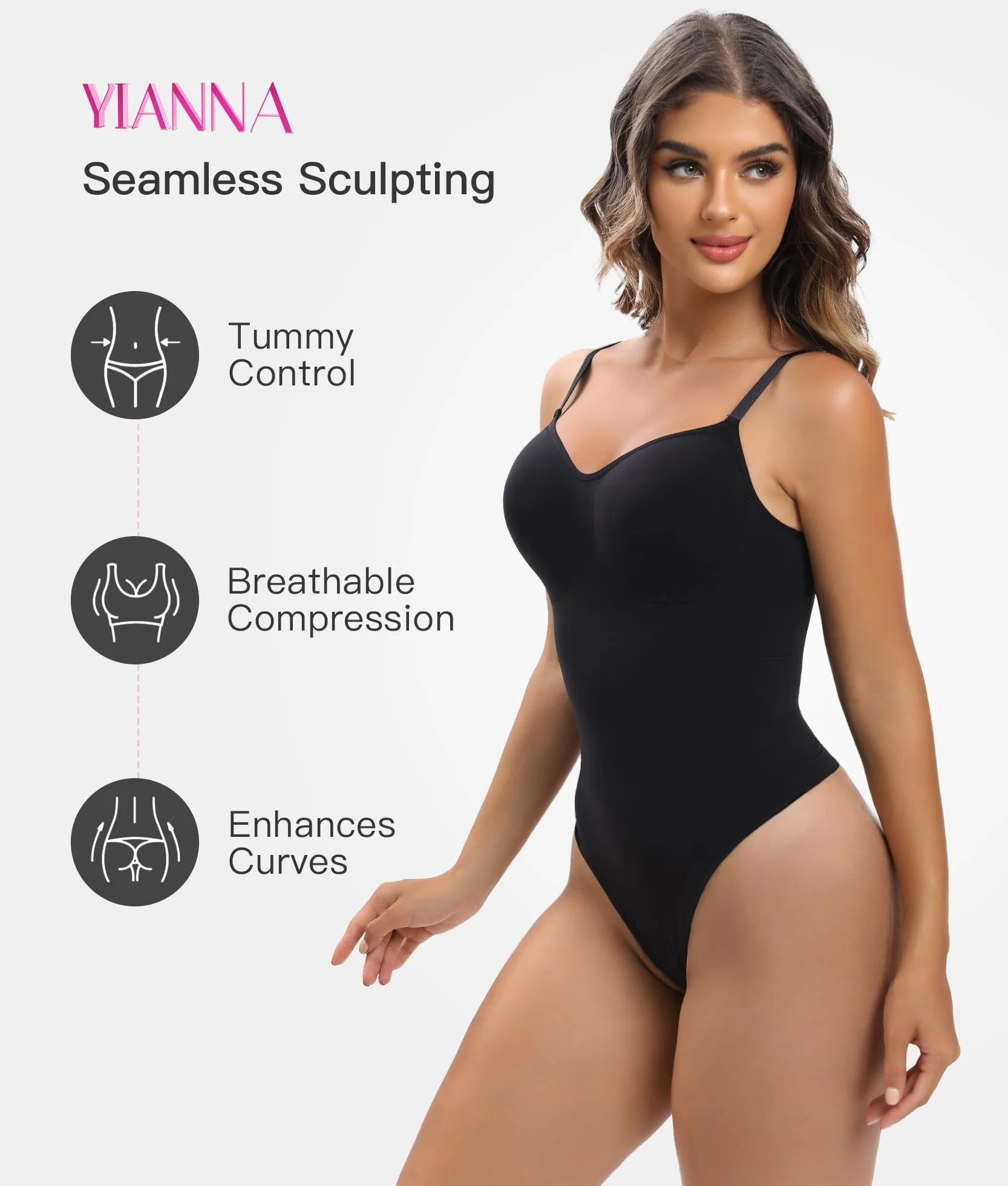 YIANNA Body gainant pour femme - Effet ventre plat - Sans couture - Gaine de la taille - String ou culotte
