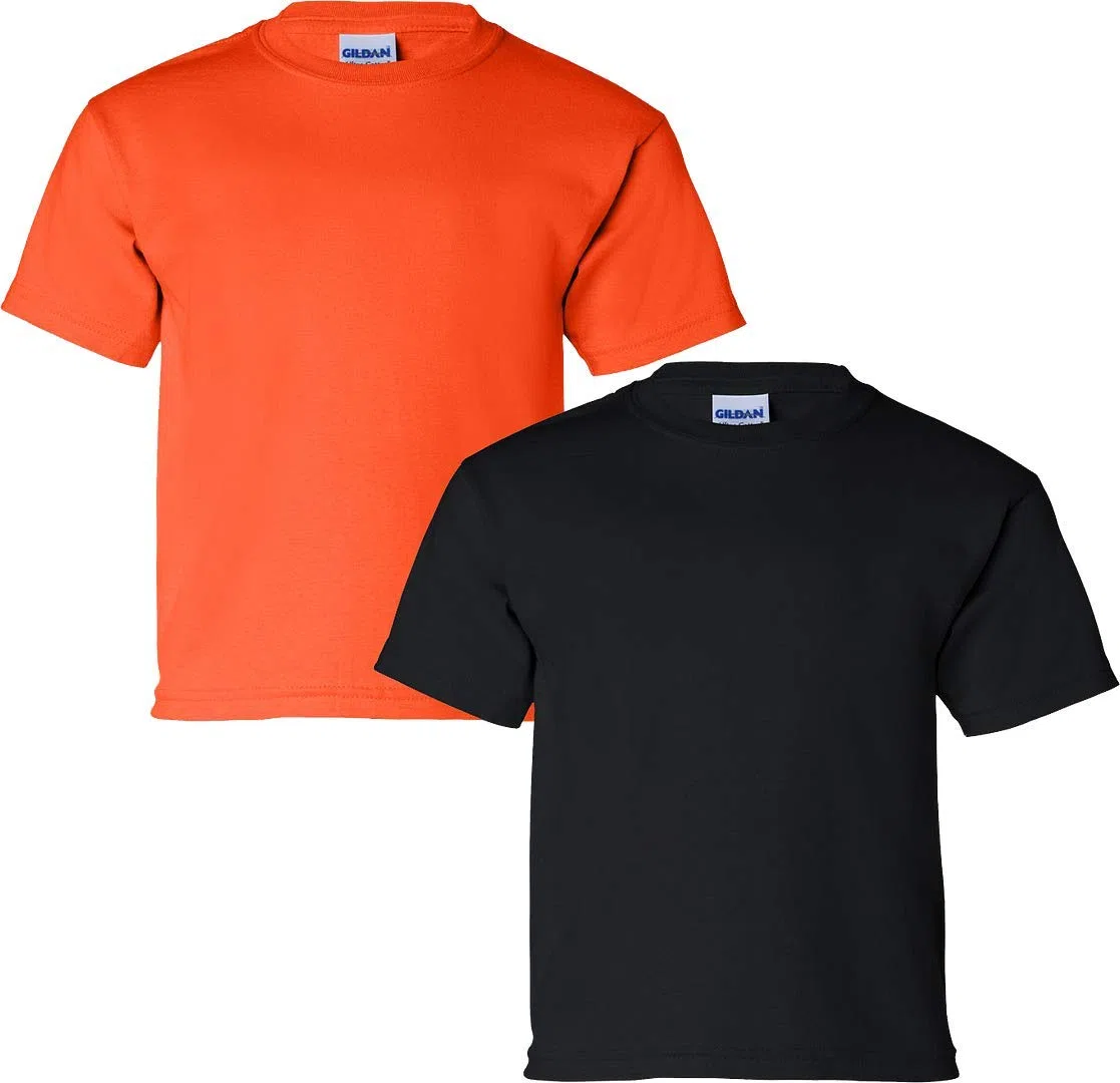 Gildan Lot de 2 t-shirts en coton pour enfant, Orange/noir, Large