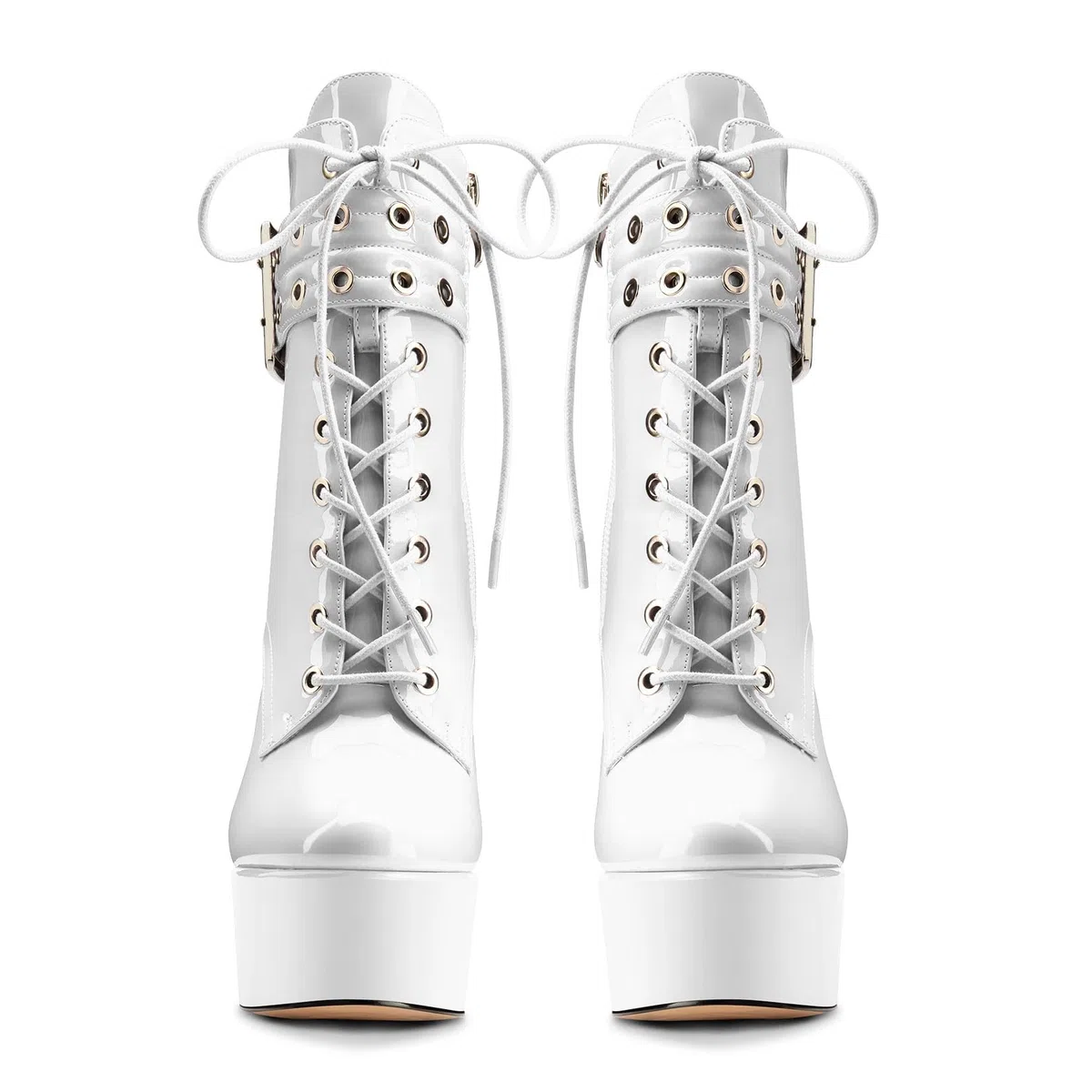 Aachcol Femmes Aiguille Haut High Talon Heel Plate-forme Bottines Rond Bout Lacets Fermeture à Glissière Mi Mollet Boucle Dress Bottes