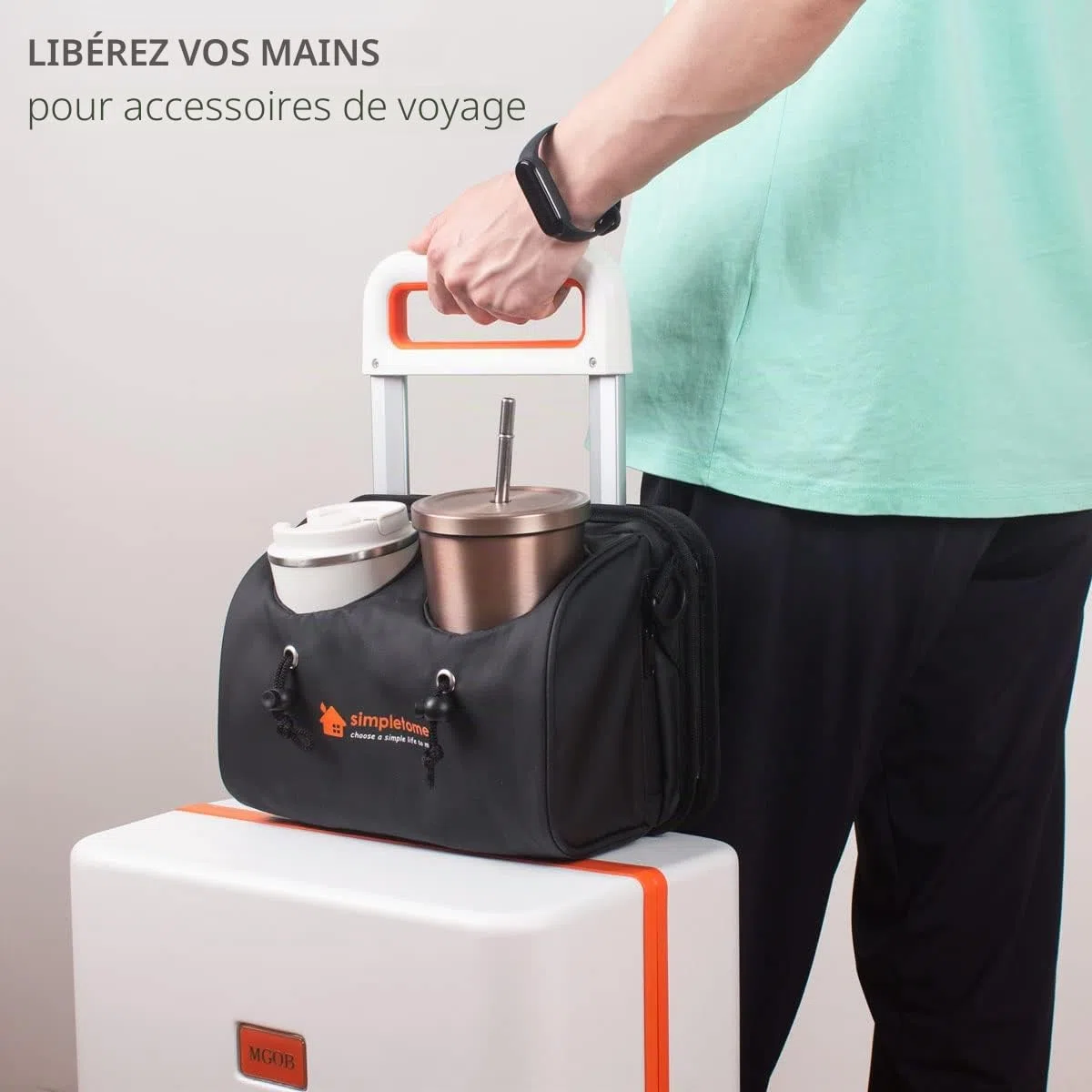 simpletome 4 en 1 Porte Gobelet de Valise Porte Boissons de Bagage avec Poches pour Passeport Tasse Téléphone et Ipad Voyage et d'affaires de Accessoires Valise Tasse (Noir) (Noir)