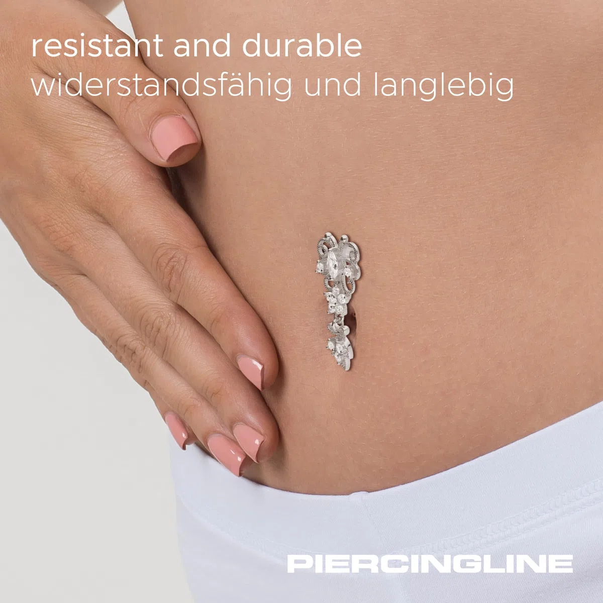 PIERCINGLINE Piercing de nombril en titane avec papillon en argent sterling 925, Titane (grade 23) / argent sterling 925