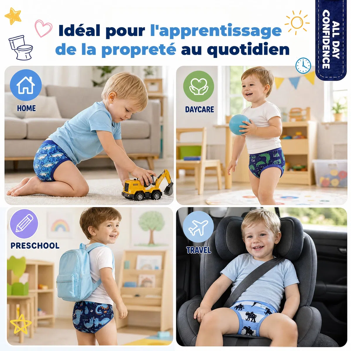 FLYISH DIRECT Culottes Apprentissage Propreté Garcon Coton, Lavable, 4 Ans