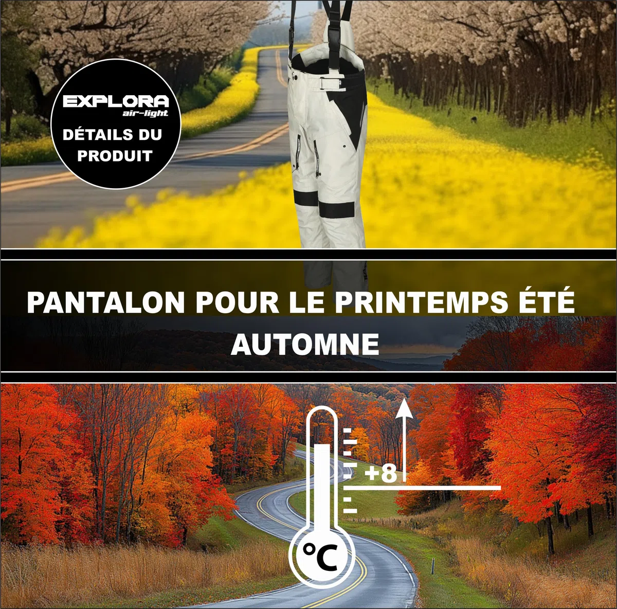 TLA EXPLORA Light Pantalon Moto avec Protections homologuées CE Classe A, Doublure imperméable Amovible, Tailles jusqu'à 7XL Homme, Femme. Pantalon Moto Enduro, Tourisme, Aventure, mi-Saison, été.