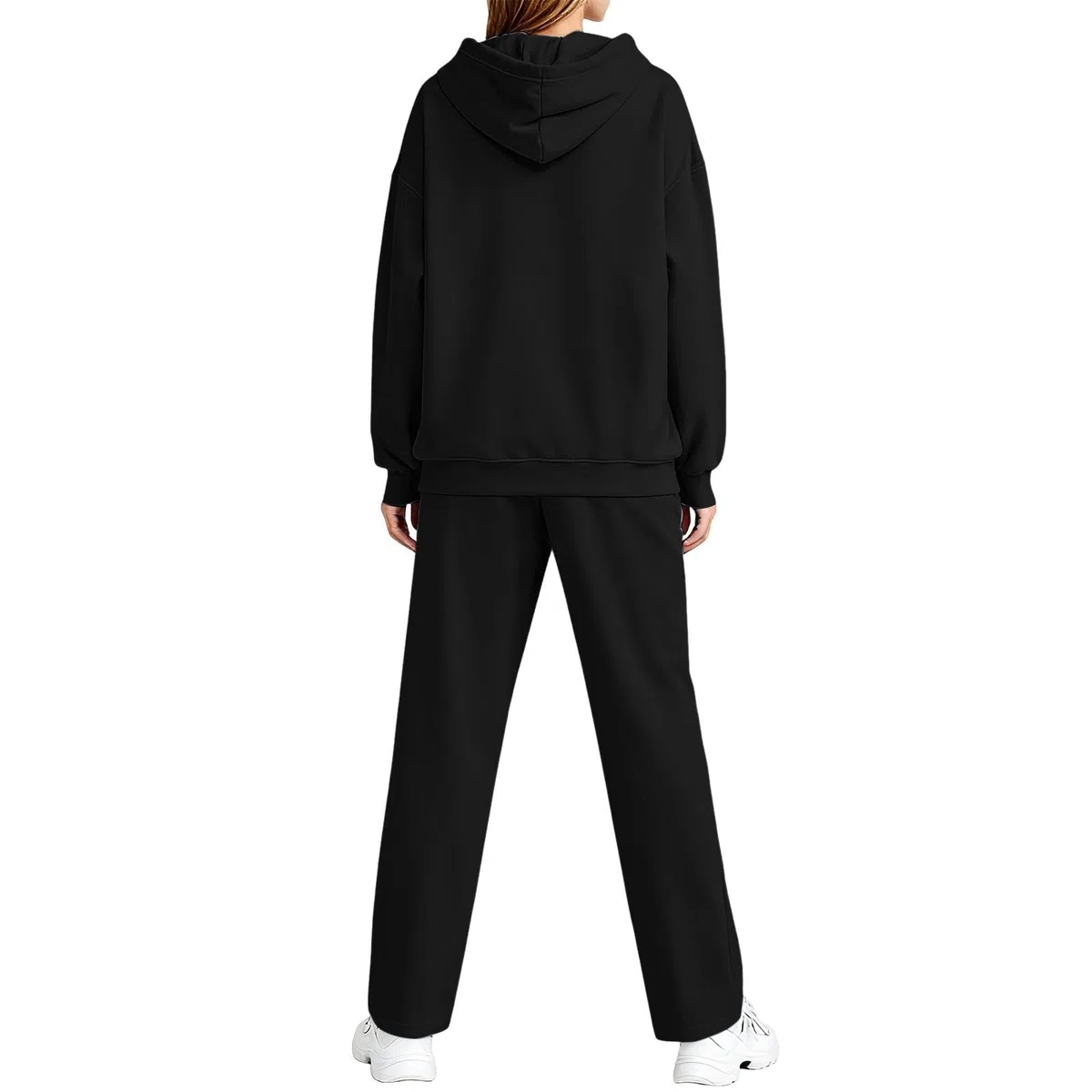 Ensemble de pyjama 2 pièces à manches longues pour femme | Ensemble de pyjama côtelé uni à manches longues, sweat à capuche et taille élastique, pantalon long