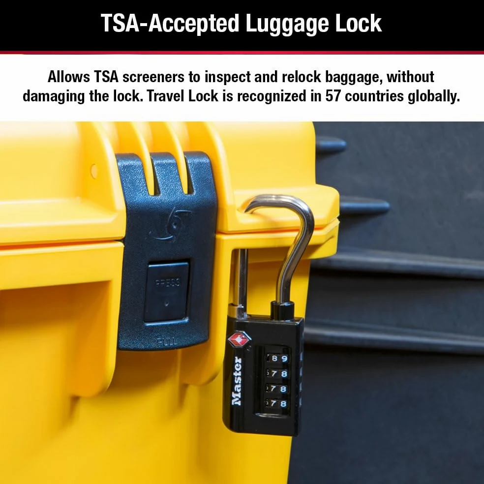 Master Lock 4696EC4 Lot de 4 cadenas à combinaison personnalisable, cadenas de valise accepté par la TSA, 3,33 cm, large, noir