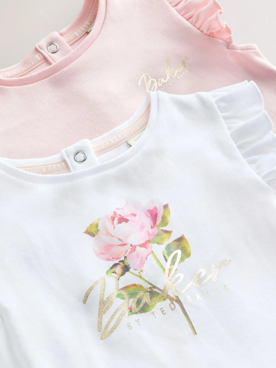 Bébé fille Body rose/blanc à volant