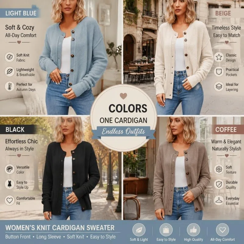 Générique Gilet Court Boutonné pour Femme en Maille Douce Et Légère Manches Longues Col Rond Style Décontracté. Idéal pour L'Oktoberfest Le Bureau Et Le Quotidien en Automne Et en Hiver.