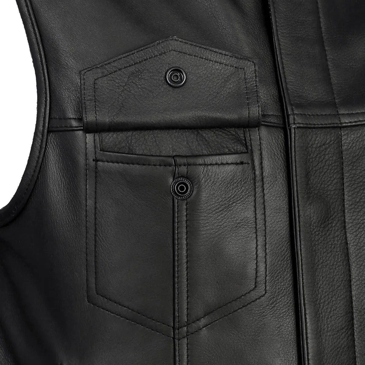 Leatherick Gilet de motard en cuir véritable noir sans col Anarchy Club pour homme de