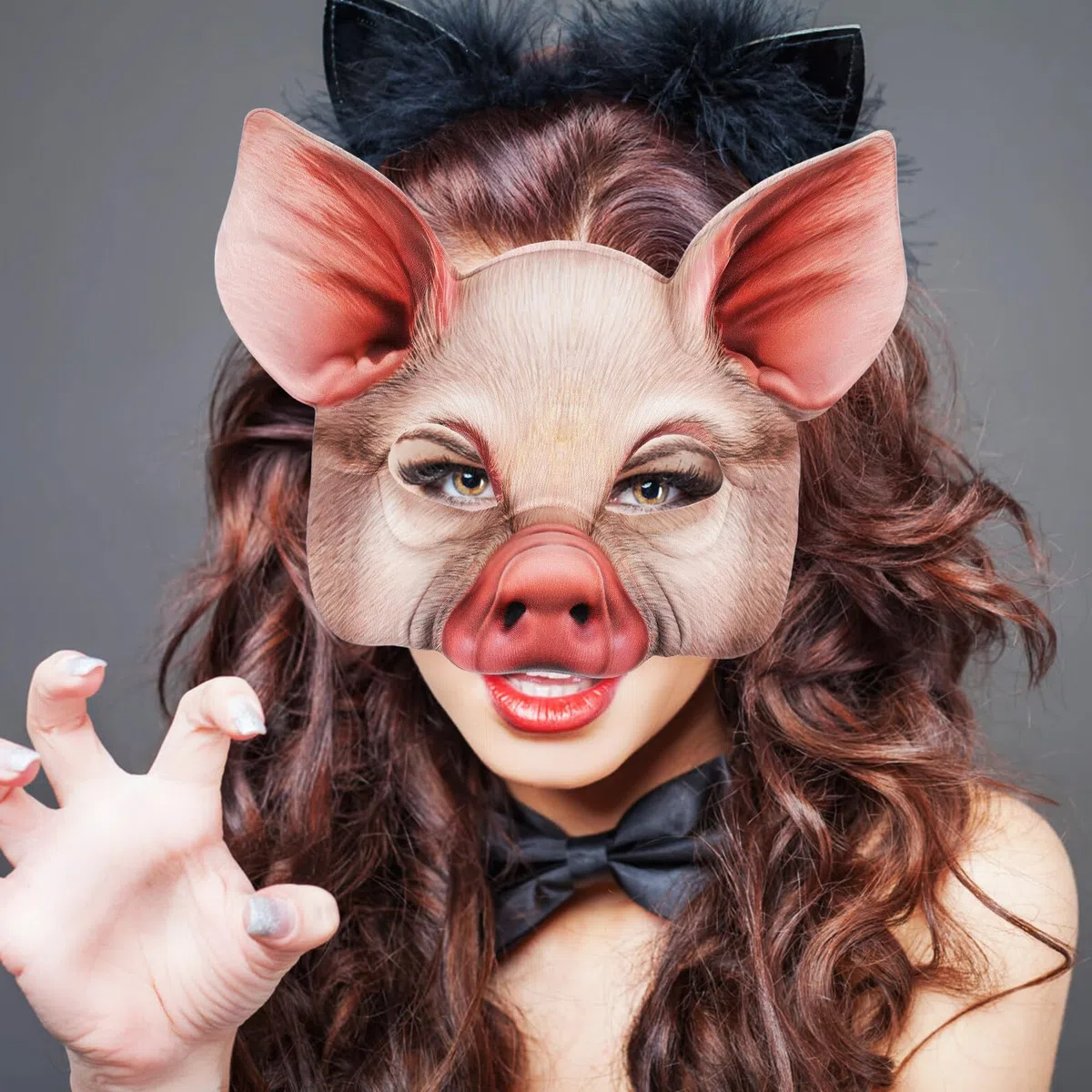 Masque de Cochon Halloween 1 Pièce Demi-masque Animal Effrayant pour Fête Costumée et Bal Masqué, Accessoire Cosplay Réaliste Unisexe pour Soirée Déguisement et Photo