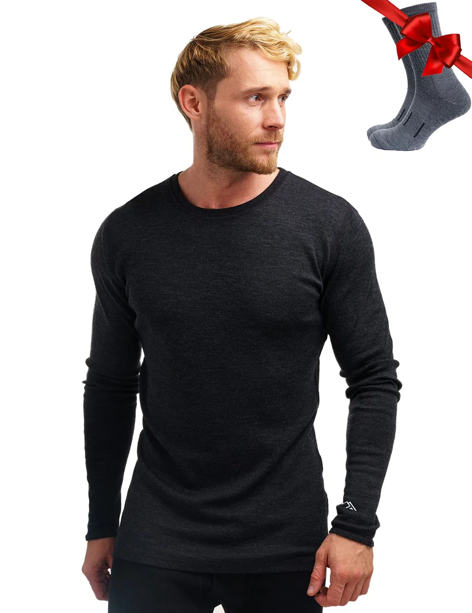 Merino.tech Chemise Homme Manches Longues 100% Merinos - sous Vetement Merinos Homme Lourd, Moyen, Léger avec Chaussettes