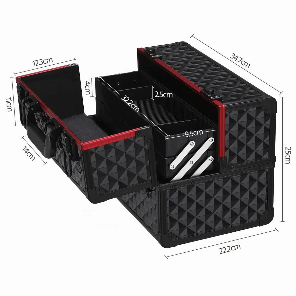Abician Mallette Valise à Maquillage de Cosmétiques Vanity en Métal Beauty Case Coffret à Bijoux pour Voyage Coiffeur 35 x 22 x 25 cm Noir