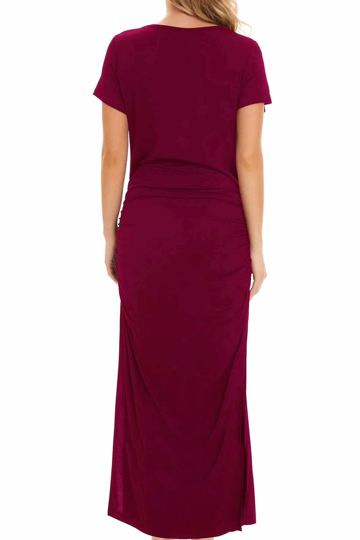 Smallshow Femme Longue Robe Grossesse Fente latérale Robes Maternité Wine M
