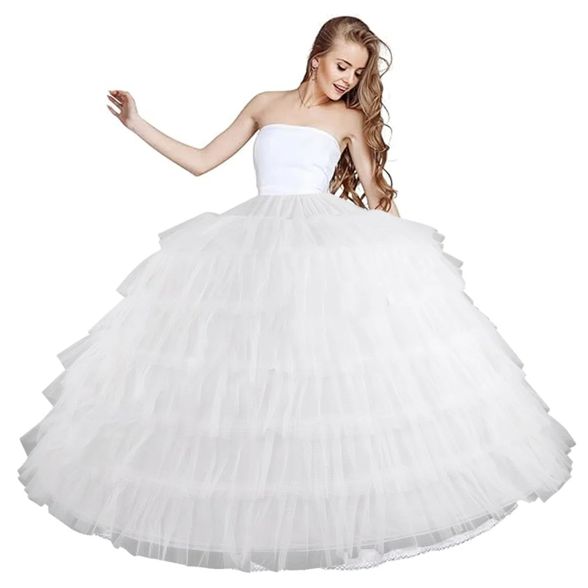 Jupon Jupe 6 Cerceaux Jupon Tulle 43 Pouces de Long Jupons pour Femmes sous Robe Jupe de mariée réglable pour Robe Bal Mariage Cérémonie Bal Promo Tulle